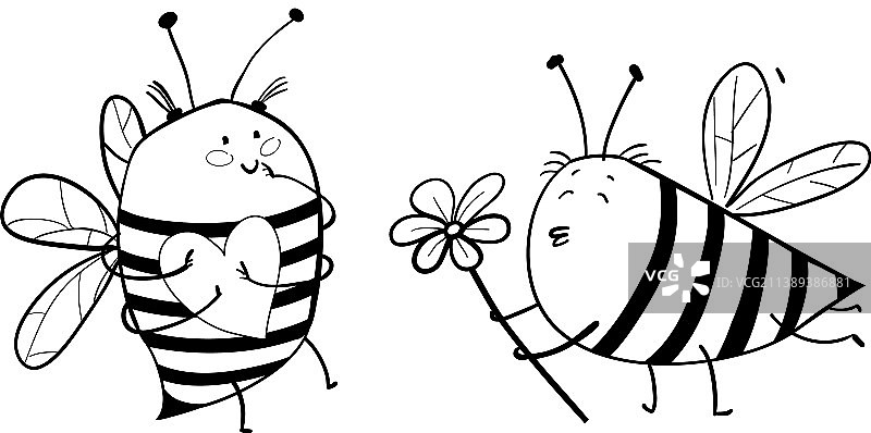 蜜蜂情侣相爱献花儿童卡通图片素材