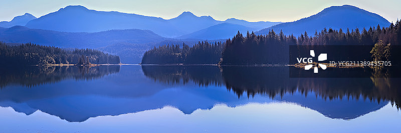 全景湖和山对天空，南通湖，加拿大图片素材