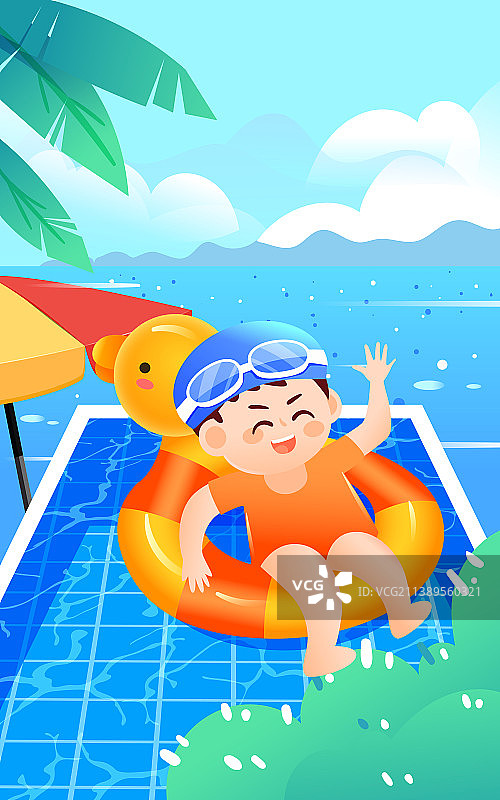 夏天大暑节气夏日游泳兴趣班夏令营活动插画图片素材