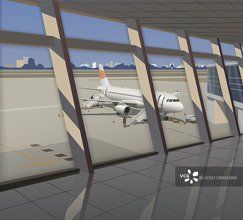 机场航站楼的飞机和跑道视图图片素材