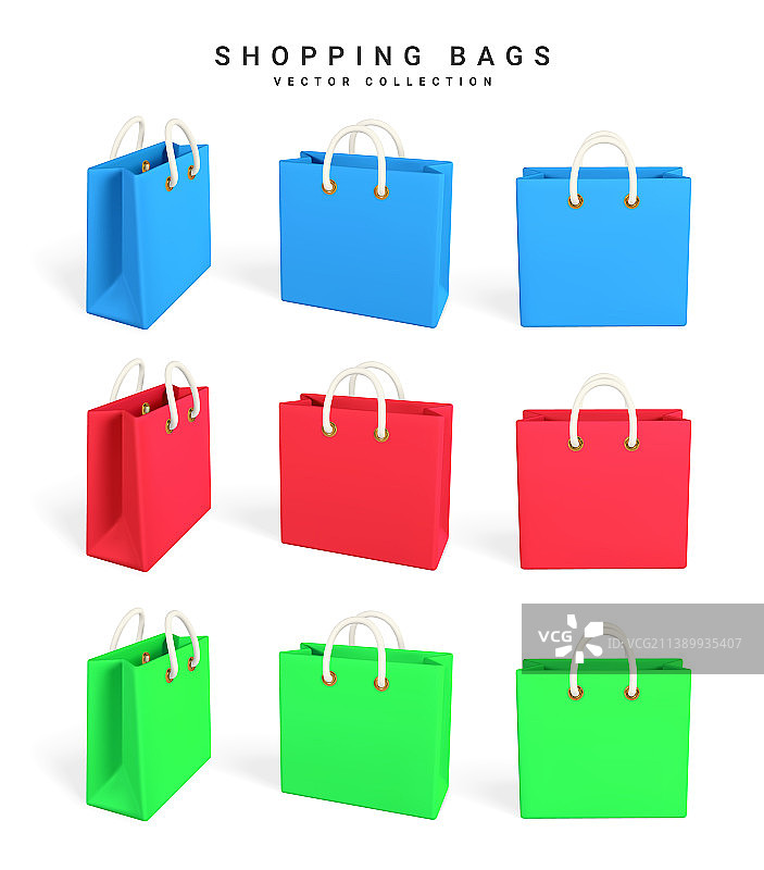 3d空红绿蓝购物袋图片素材