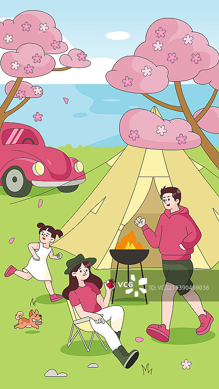 周末露营一家人分层矢量插画图片素材