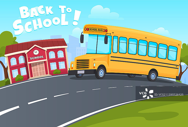 回到学校黄色的公共汽车骑街道图片素材