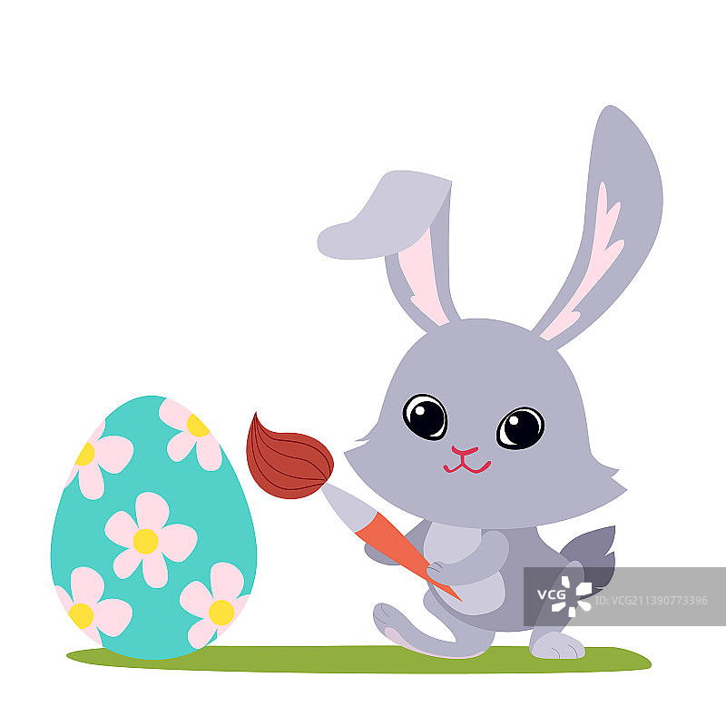 可爱的卡通兔子画复活节彩蛋图片素材