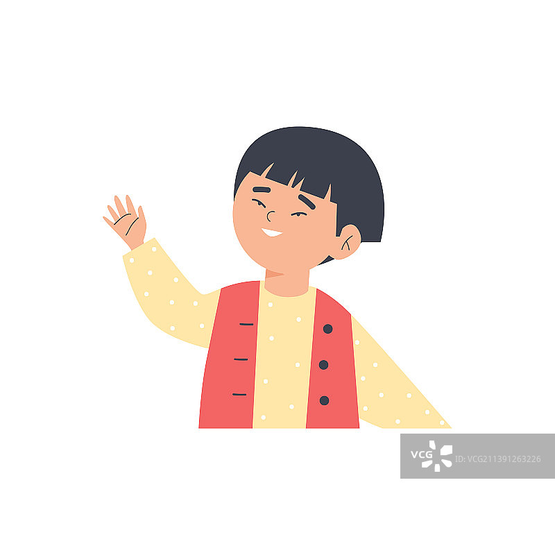 快乐的亚洲男孩挥舞他的手平图片素材