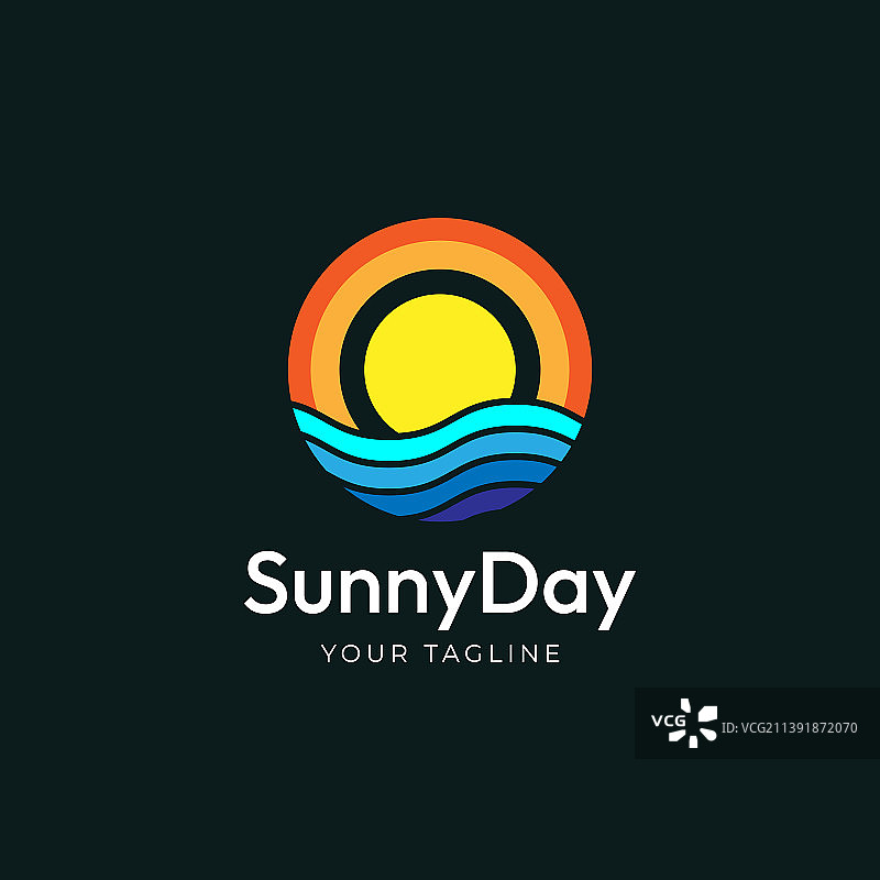 夏日阳光和海浪图标标志设计图片素材