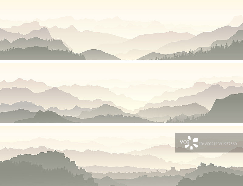 薄雾缭绕的山脉的旗帜图片素材