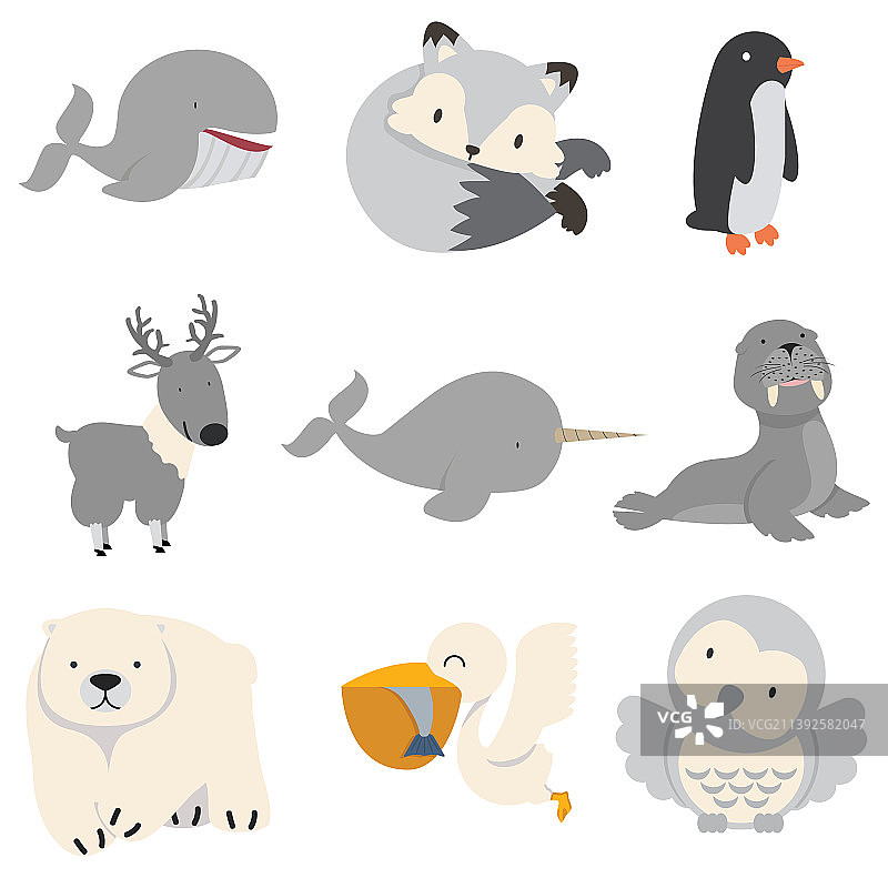 艺术动物卡通集合平面设计套装图片素材