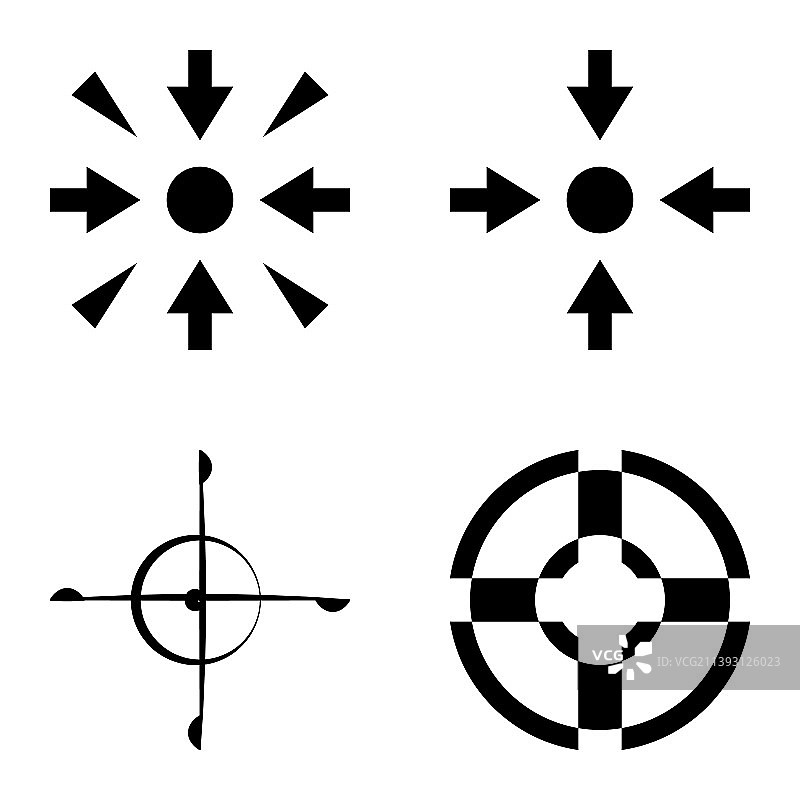 十字准星2平面图标设置在白色孤立图片素材