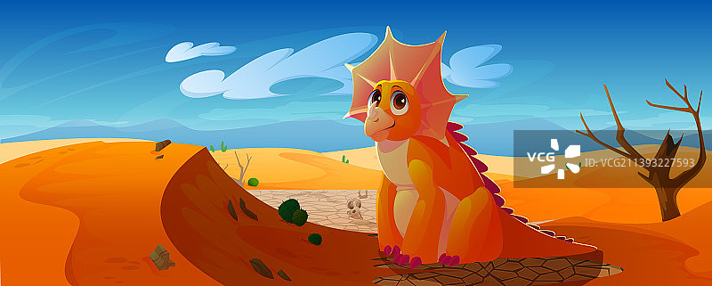 可爱的小恐龙，沙漠中的三角龙图片素材