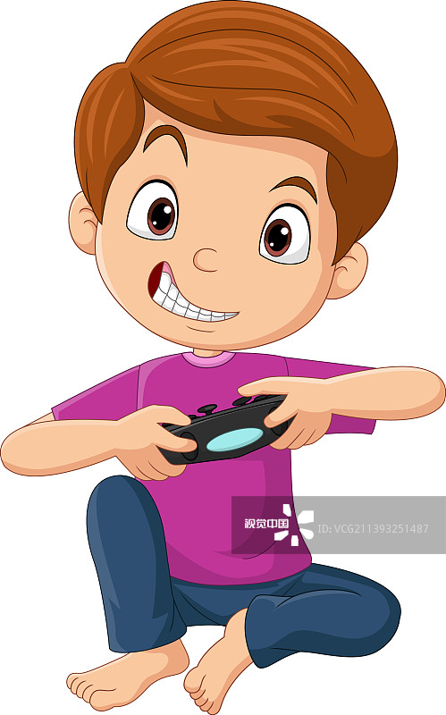 卡通小男孩玩电子游戏图片素材