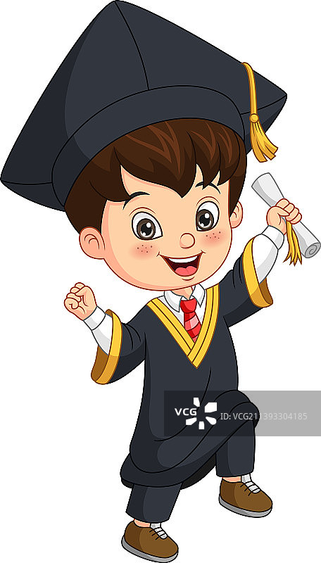 卡通小男孩穿着毕业装捧着一个图片素材