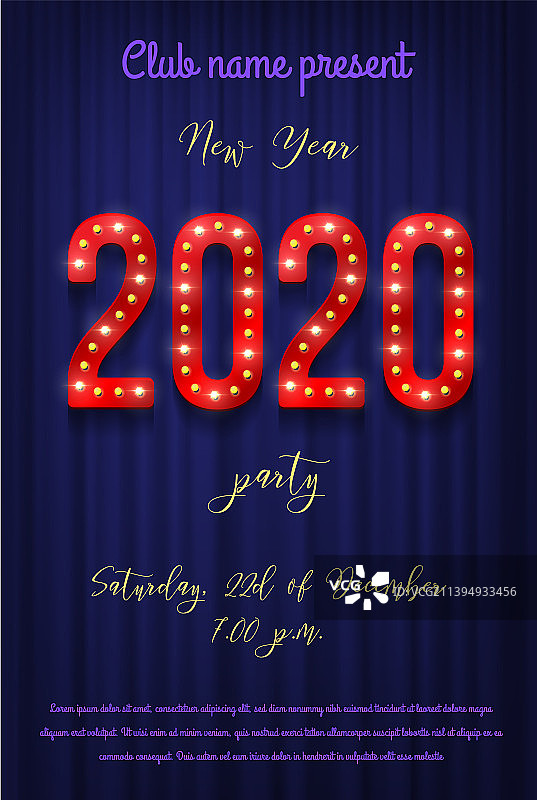 2020年新年派对传单模板复古图片素材