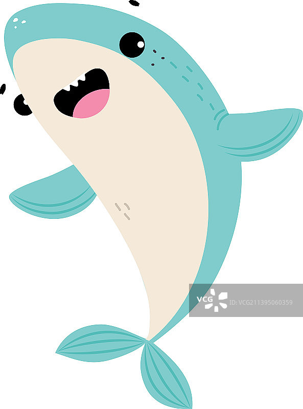 漫画中的蓝色鲨鱼，有鳍作为海洋动物图片素材
