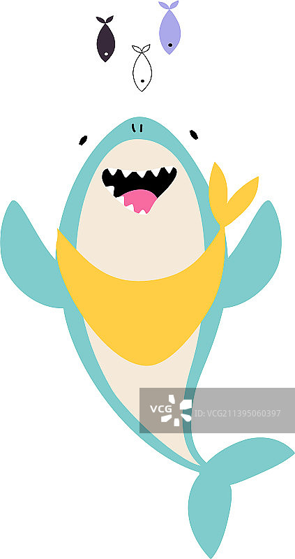 漫画蓝色鲨鱼作为海洋动物与围嘴图片素材