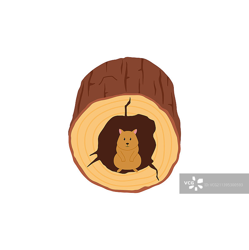 可爱的仓鼠坐在树桩卡通中空图片素材