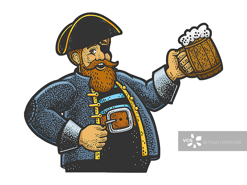 海盗和啤酒杯的颜色素描图片素材