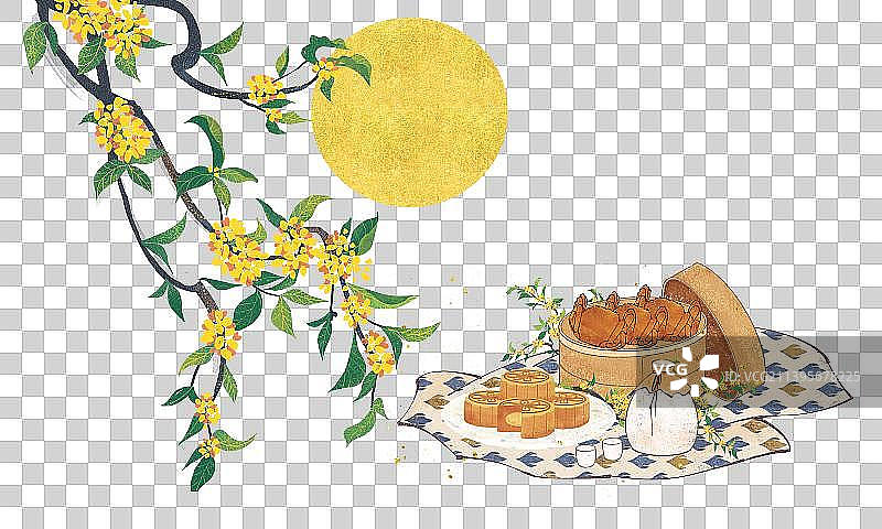 传统节日中秋节螃蟹桂花酒月饼和月亮图片素材