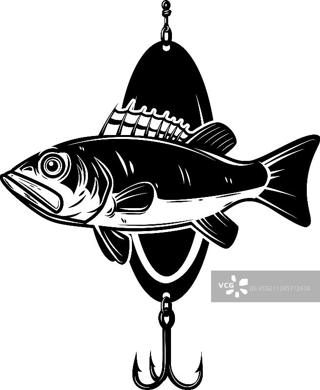 鲈鱼和鱼钩的设计元素为图片素材