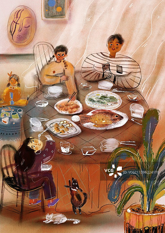 年夜饭新年团圆除夕一家人吃饭丰盛庆祝喜庆室内图片素材