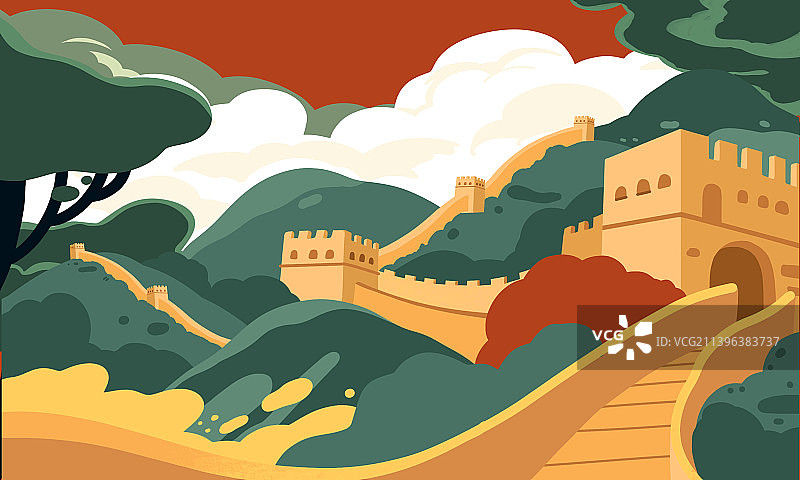 著名景点长城军事防御中秋佳节传统建筑中国文化图片素材