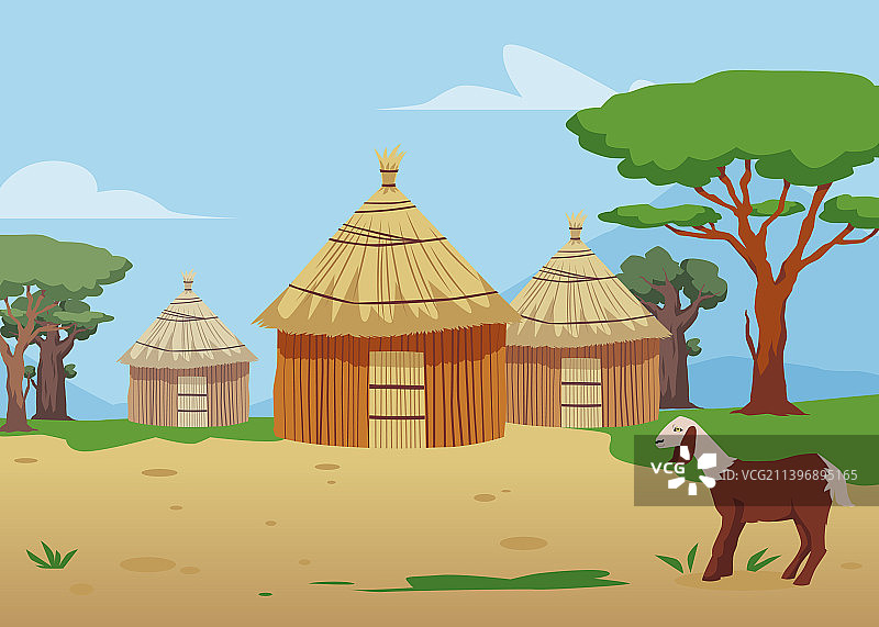 有传统的非洲小屋，树木和图片素材