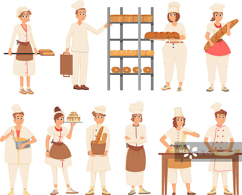 面包师卡通人物的女人和男人图片素材