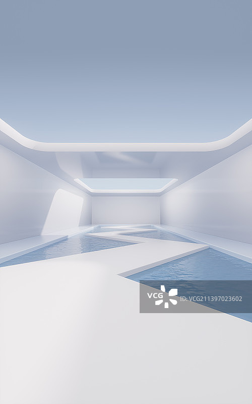 现代建筑室内空间3D渲染图片素材
