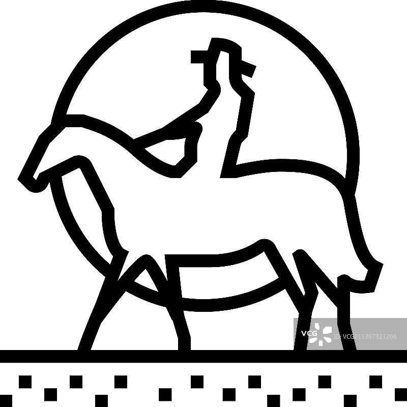 西部牛仔骑着马在日落线图标图片素材