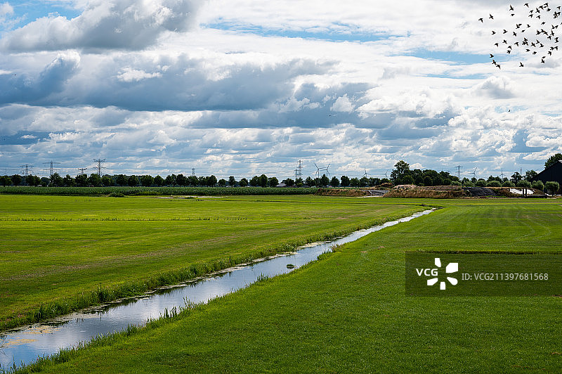 田野对天空的风景，霍尔滕，荷兰图片素材