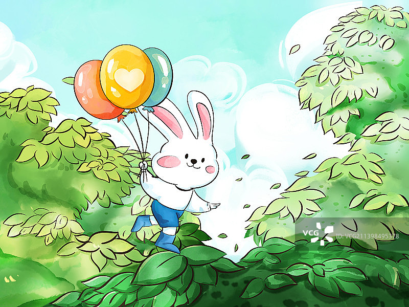 横版兔子故事插画3月春季风景图片素材