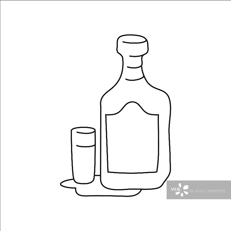白酒瓶身和玻璃轮廓上的白色图标图片素材