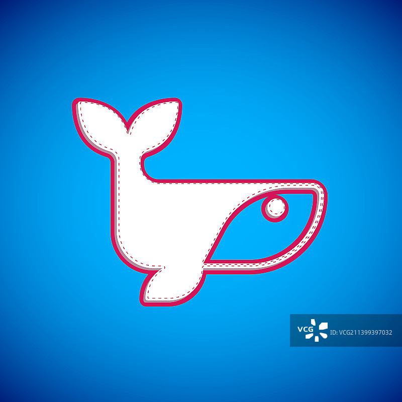 白色鲸鱼图标孤立在蓝色背景图片素材