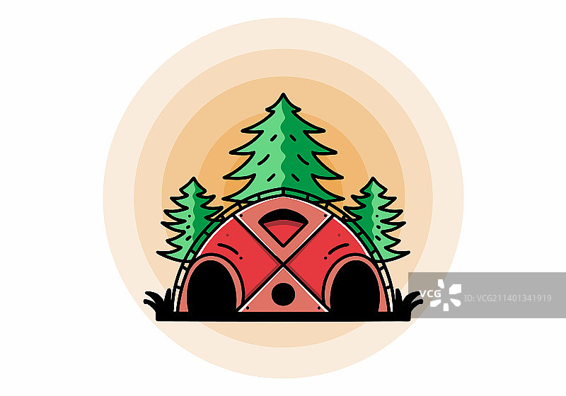 大的家庭帐篷和松树徽章设计图片素材