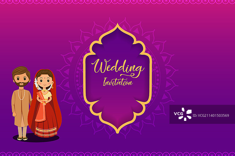 印度婚礼请柬新娘和新郎图片素材