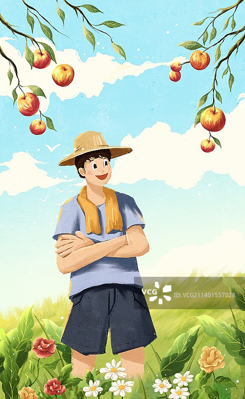 农民种植苹果收成插画图片素材