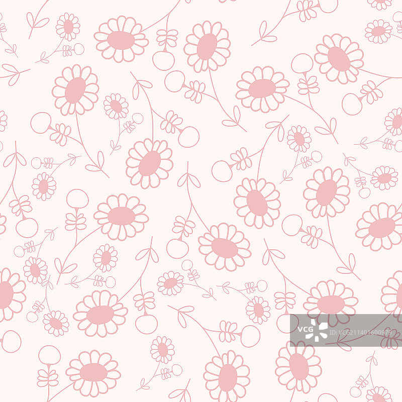 可爱简单的粉色碎花线艺术无缝模式图片素材