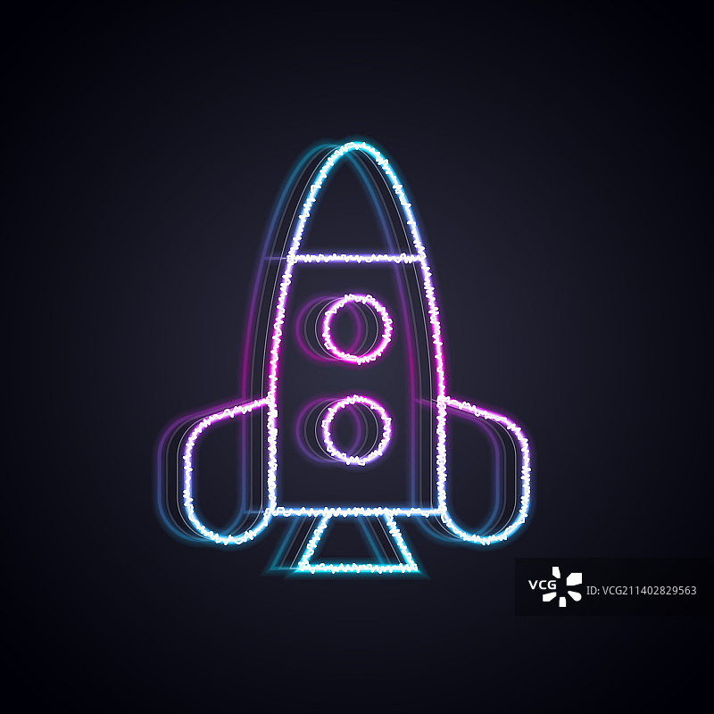 发光的霓虹灯线火箭飞船玩具孤立的图标图片素材