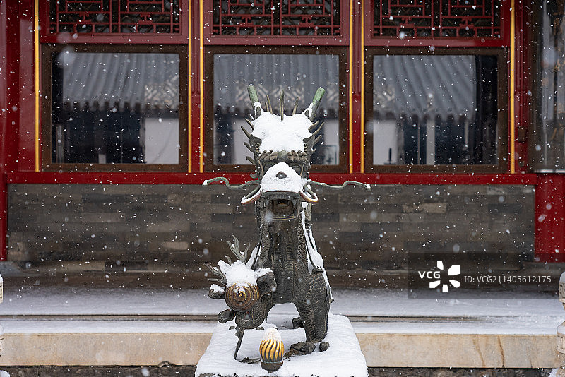 故宫唯美雪景（储秀宫龙与白雪）图片素材