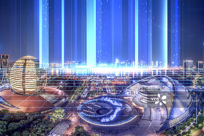 杭州城市建筑风光夜景大数据概念图片素材