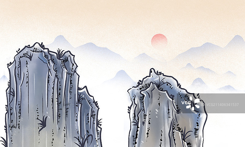 中国风抽象艺术中国传统山水诗意水墨画图片素材