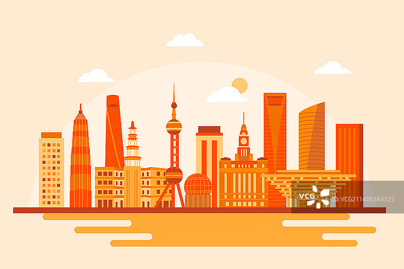 上海城市地标建筑矢量插画图片素材
