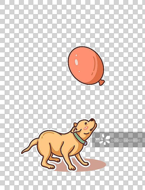 狗狗玩气球可爱插画免扣小元素图片素材