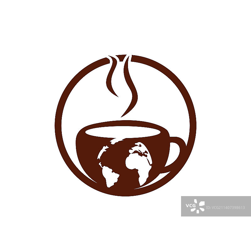 创意咖啡杯与全球地图标志设计图片素材