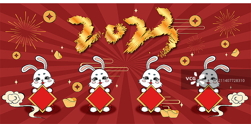 兔子新年恭喜发财矢量国潮卡通插画图片素材