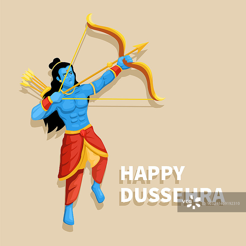 快乐的杜塞赫拉与罗摩神弓箭手的形象图片素材