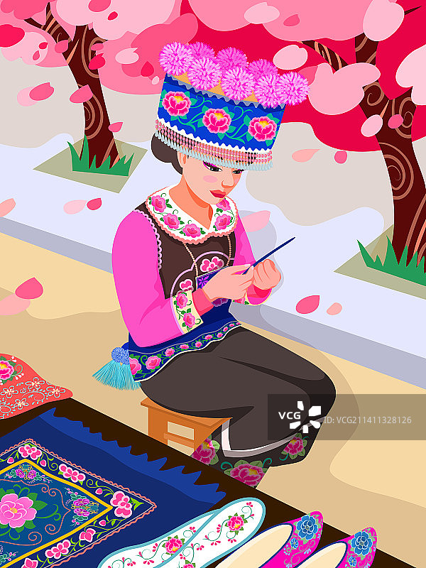 彝族女性人物插画日常图片素材
