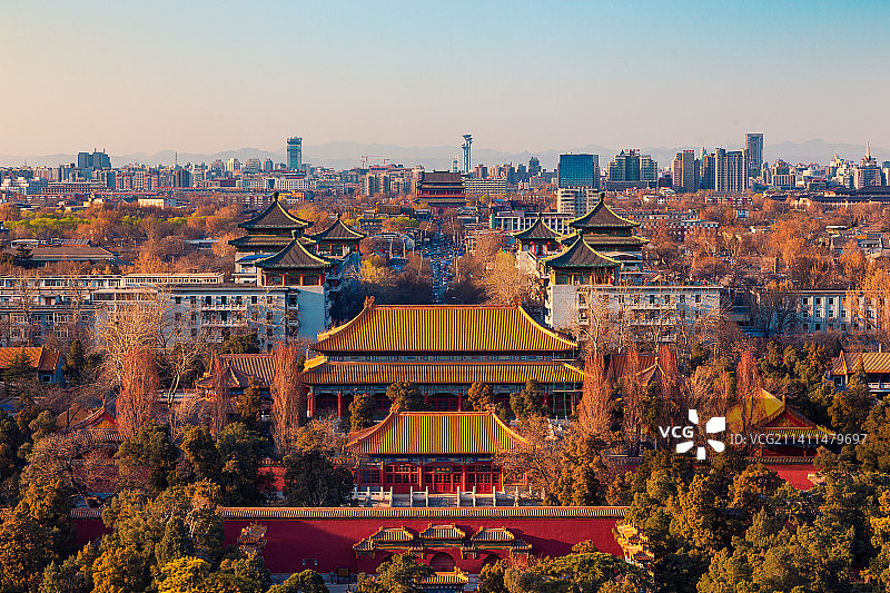 北京景山公园上北望中轴线风光图片素材
