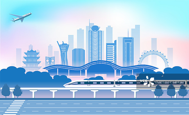 山东省潍坊市城市旅游交通商务插画图片素材