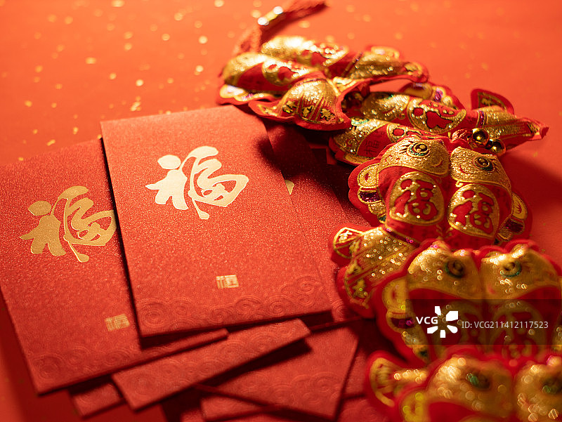 新年装饰用品福字红包过年氛围图片素材